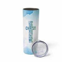Christian Skinny Tumbler I Can Do All Things Through Christ Watercolor Christ Cross - Wonder Print Shop