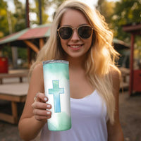 Christian Skinny Tumbler I Can Do All Things Through Christ Watercolor Christ Cross - Wonder Print Shop