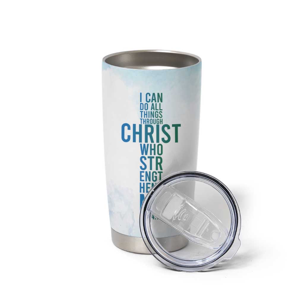 Christian Tumbler Cup I Can Do All Things Through Christ Watercolor Christ Cross - Wonder Print Shop