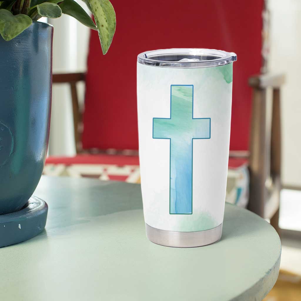Christian Tumbler Cup I Can Do All Things Through Christ Watercolor Christ Cross - Wonder Print Shop