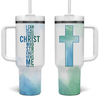 Christian Tumbler With Handle I Can Do All Things Through Christ Watercolor Christ Cross - Wonder Print Shop