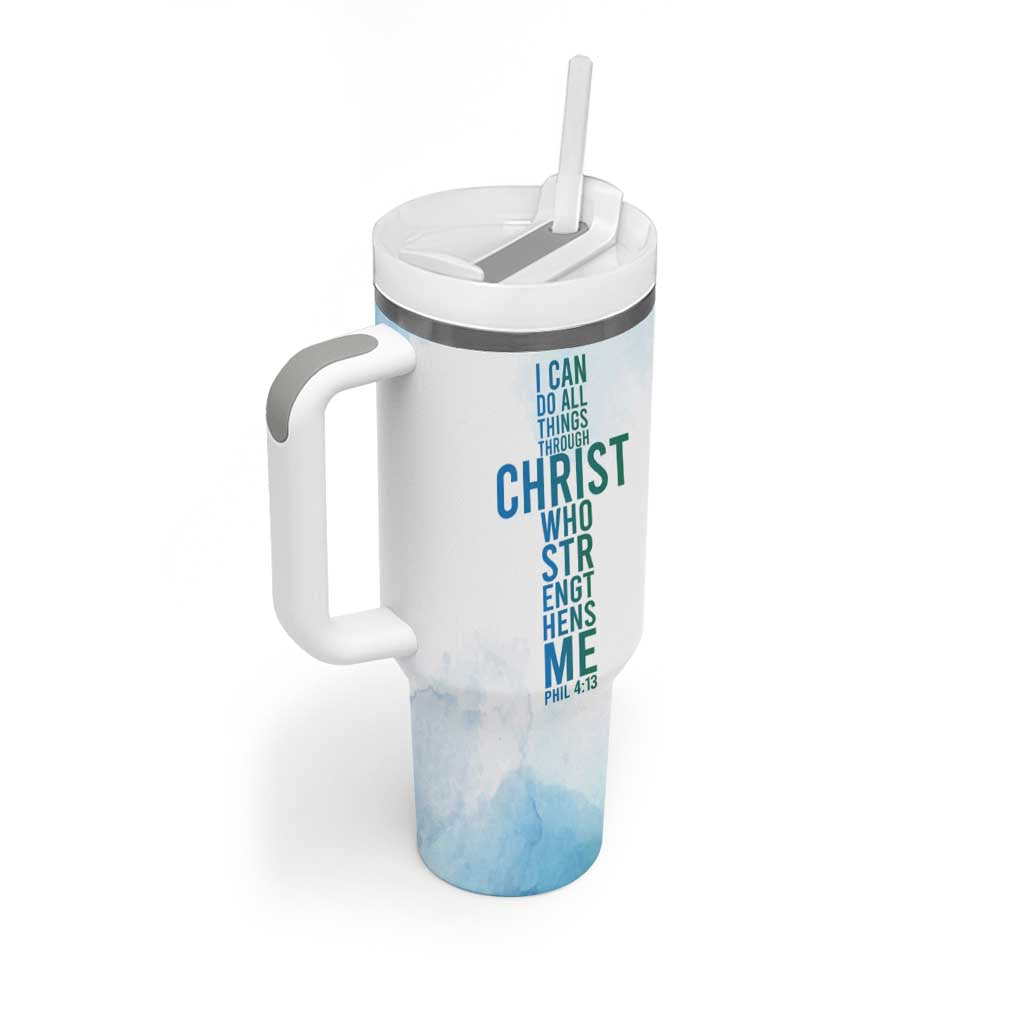 Christian Tumbler With Handle I Can Do All Things Through Christ Watercolor Christ Cross - Wonder Print Shop