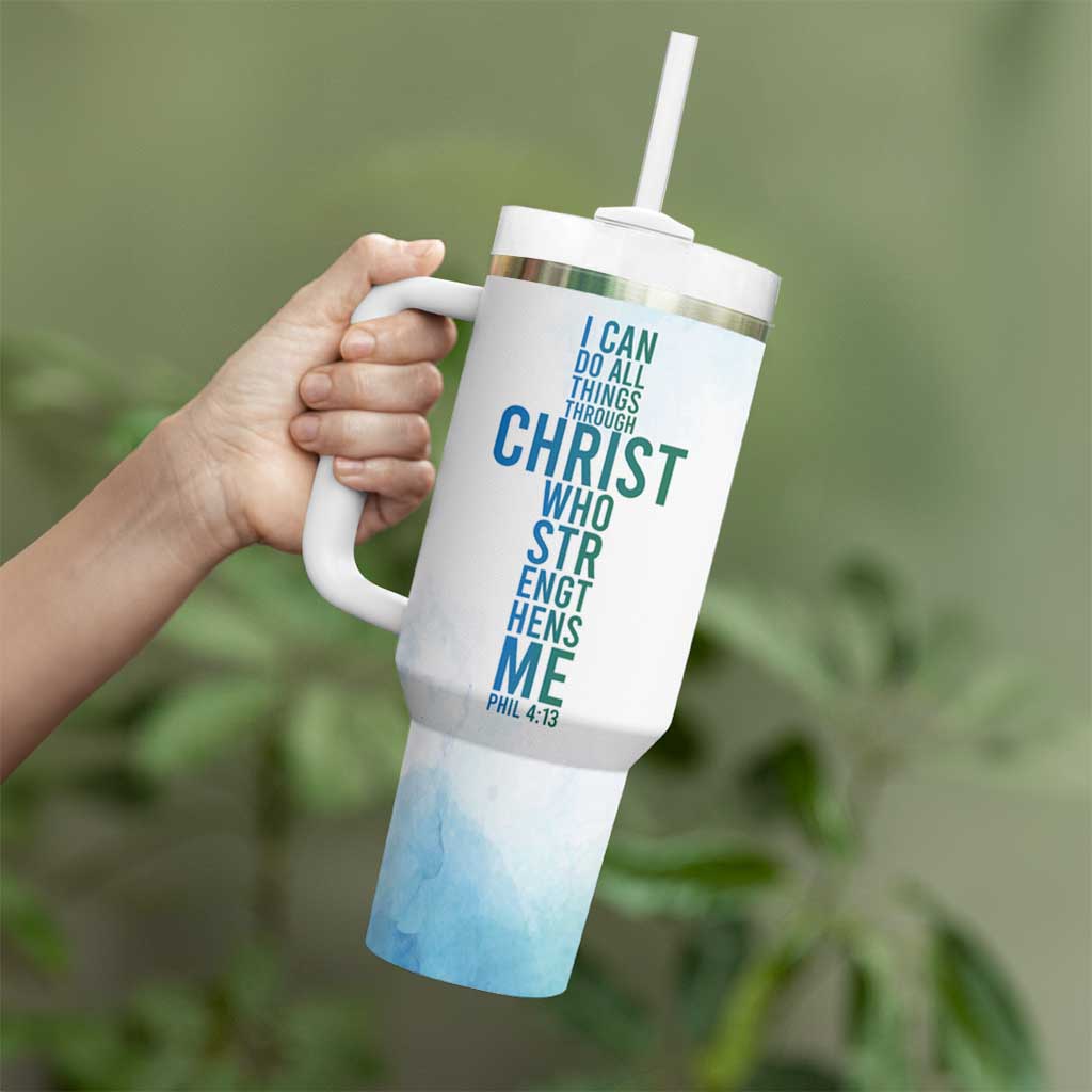 Christian Tumbler With Handle I Can Do All Things Through Christ Watercolor Christ Cross - Wonder Print Shop