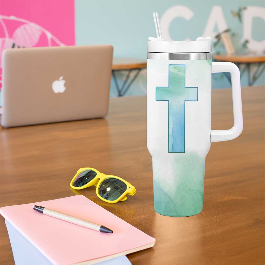 Christian Tumbler With Handle I Can Do All Things Through Christ Watercolor Christ Cross - Wonder Print Shop
