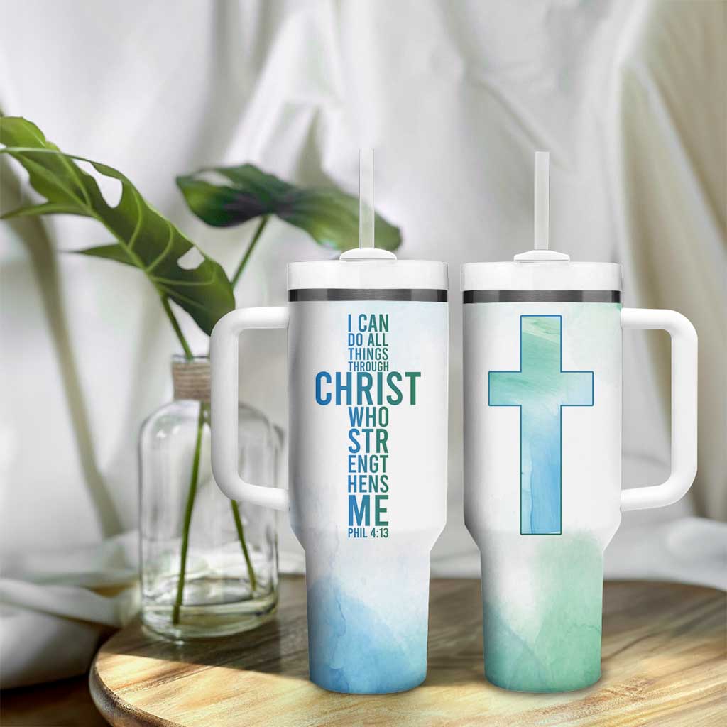 Christian Tumbler With Handle I Can Do All Things Through Christ Watercolor Christ Cross - Wonder Print Shop