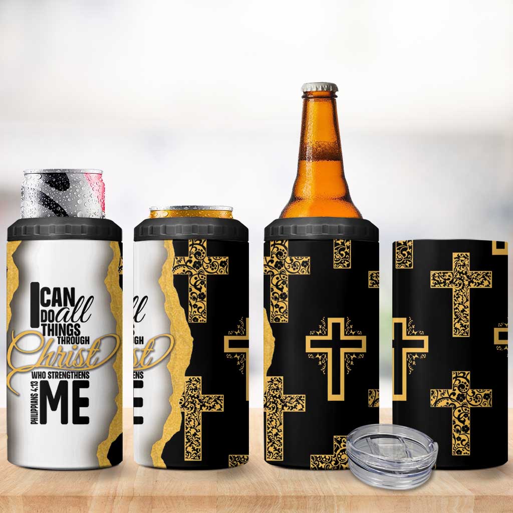 Christian 4 in 1 Can Cooler Tumbler I Can Do All Things Through Christ Aesthetic - Wonder Print Shop