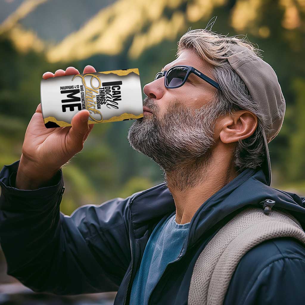 Christian 4 in 1 Can Cooler Tumbler I Can Do All Things Through Christ Aesthetic - Wonder Print Shop