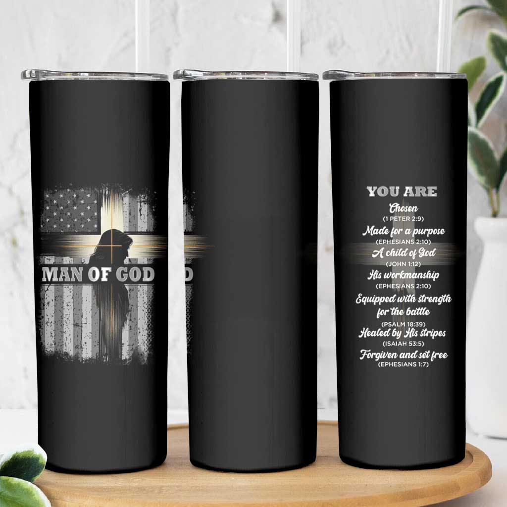 Christian Gifts For Men Skinny Tumbler Man Of God Inspirational Bible Patriotic American Flag - Wonder Print Shop