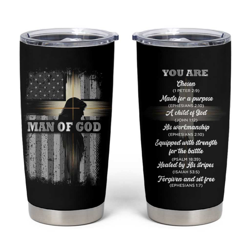 Christian Gifts For Men Tumbler Cup Man Of God Inspirational Bible Patriotic American Flag - Wonder Print Shop