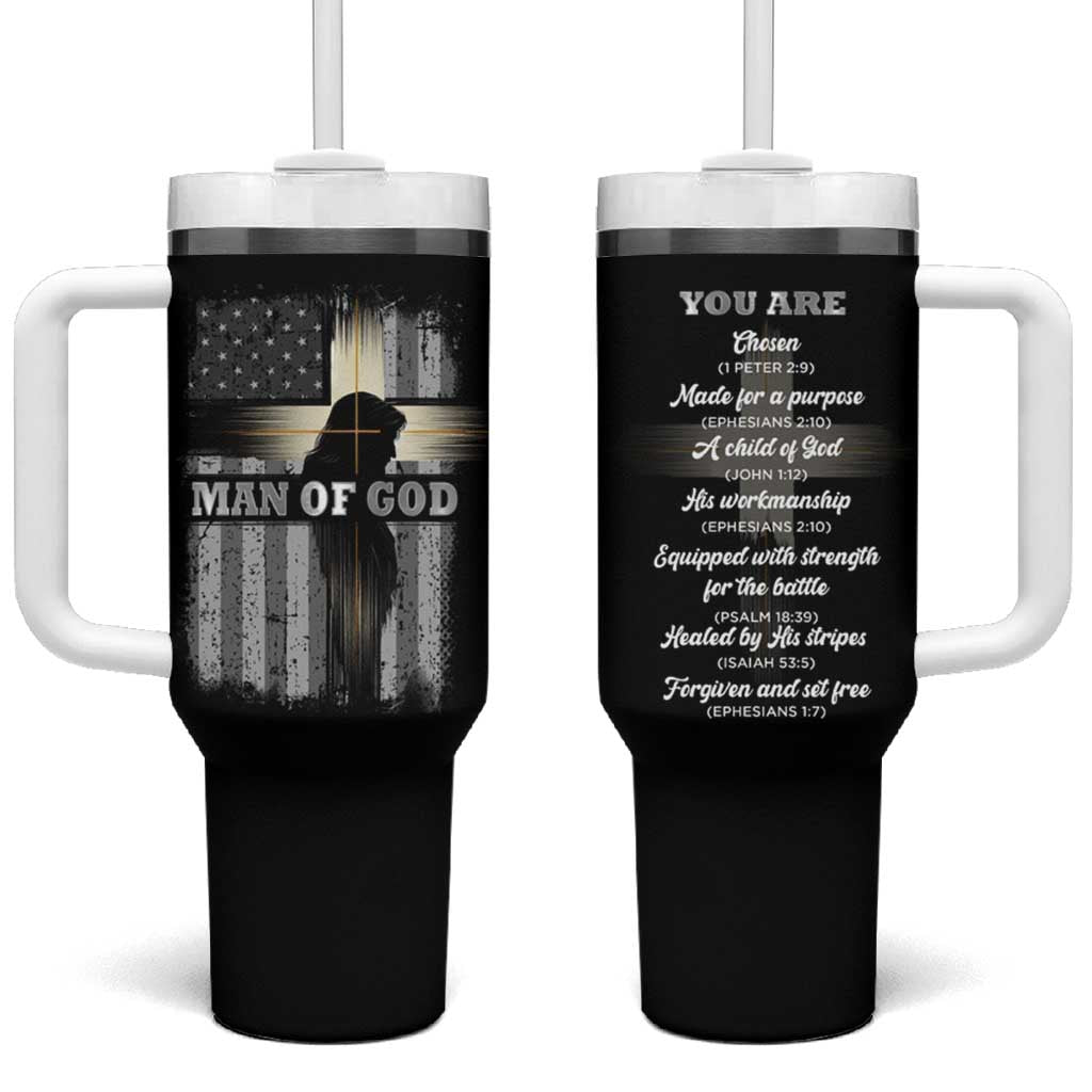 Christian Gifts For Men Tumbler With Handle Man Of God Inspirational Bible Patriotic American Flag - Wonder Print Shop