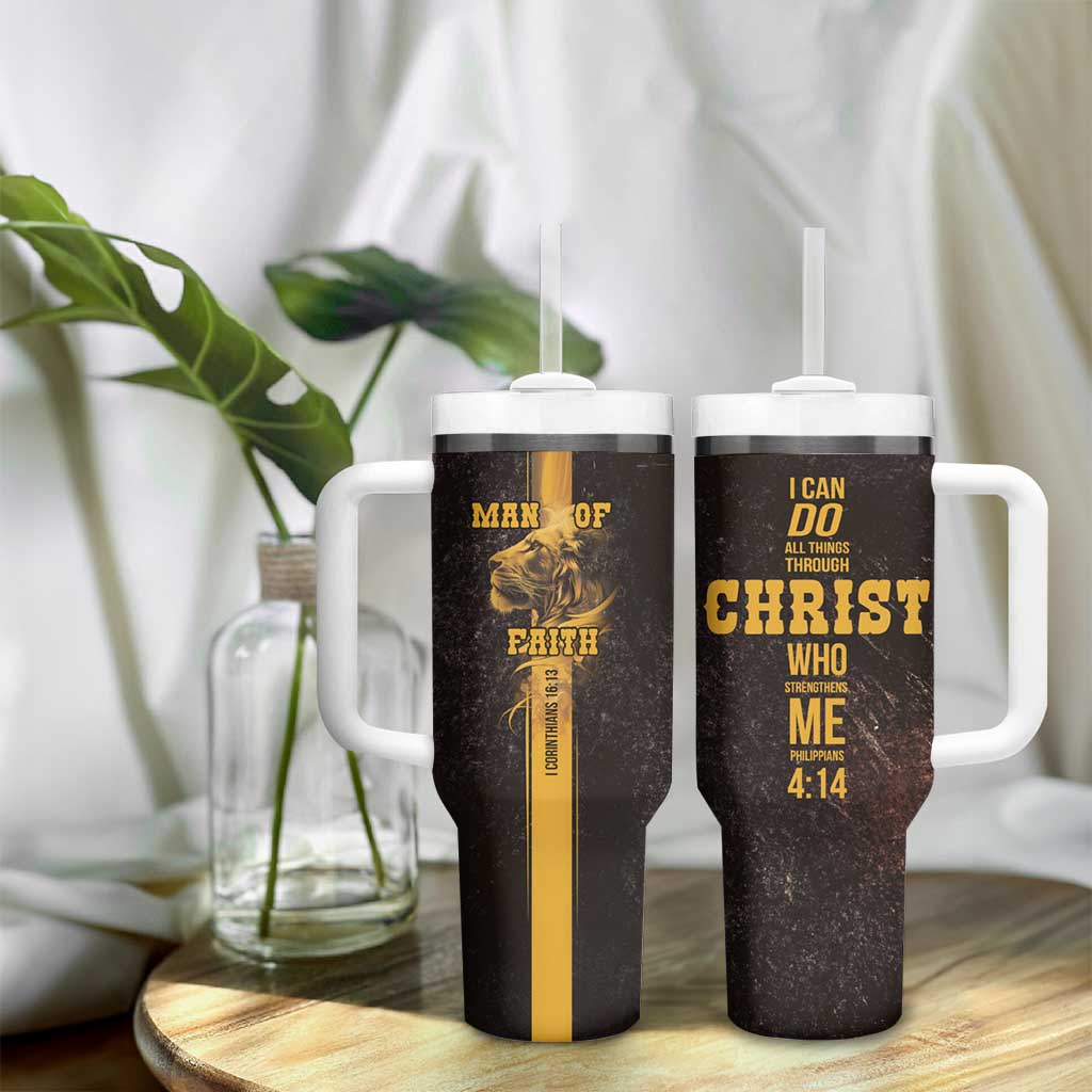 Christian Gifts For Men Tumbler With Handle Man Of Faith I Can Do All Things Through Christ - Wonder Print Shop