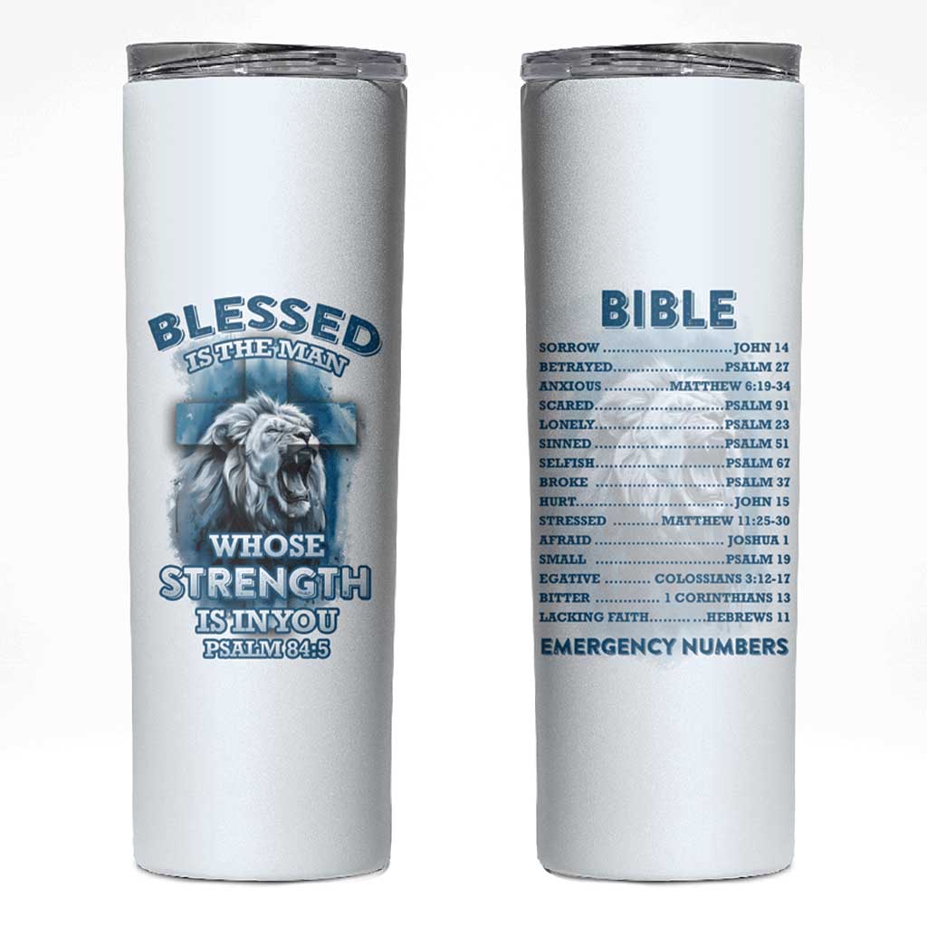 Christian Gifts For Men Skinny Tumbler Bible Emergency Numbers Lion Christ Cross - Wonder Print Shop