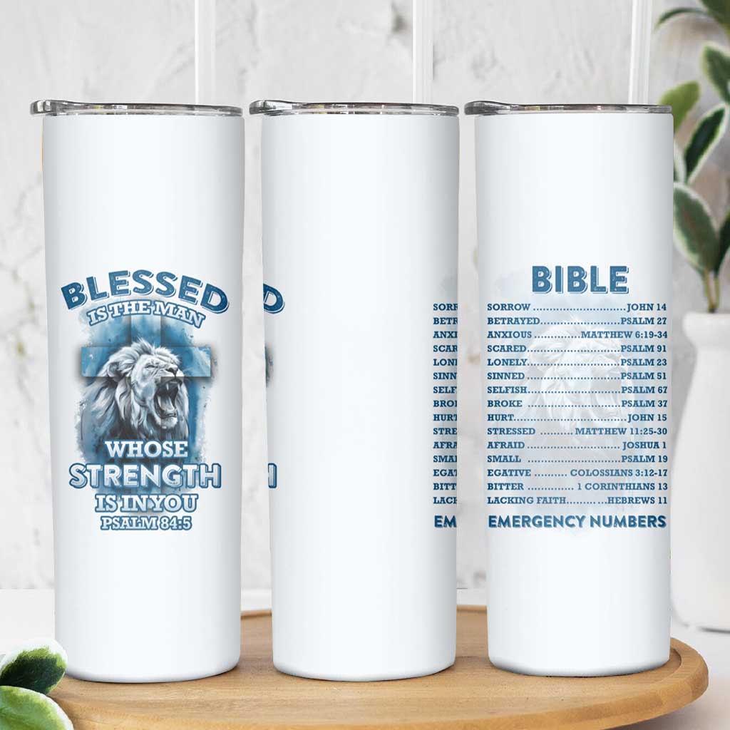 Christian Gifts For Men Skinny Tumbler Bible Emergency Numbers Lion Christ Cross - Wonder Print Shop