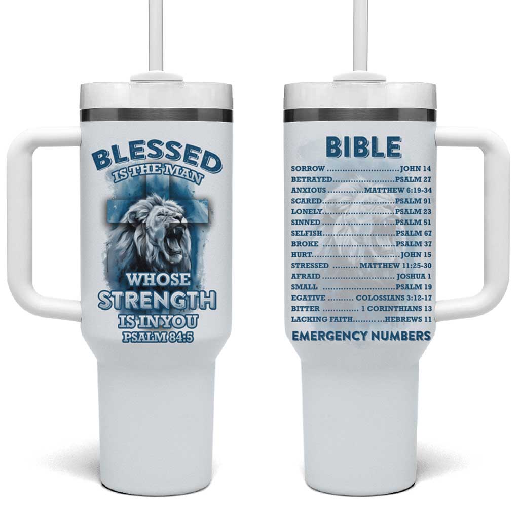 Christian Gifts For Men Tumbler With Handle Bible Emergency Numbers Lion Christ Cross - Wonder Print Shop