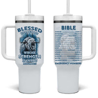 Christian Gifts For Men Tumbler With Handle Bible Emergency Numbers Lion Christ Cross - Wonder Print Shop