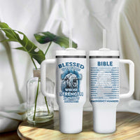 Christian Gifts For Men Tumbler With Handle Bible Emergency Numbers Lion Christ Cross - Wonder Print Shop