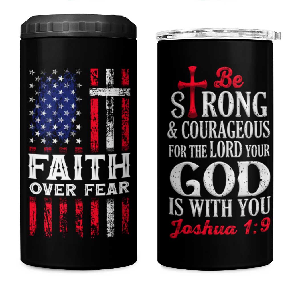 Christian Gifts For Men 4 in 1 Can Cooler Tumbler Faith Over Fear Be Strong And Courageous - Wonder Print Shop