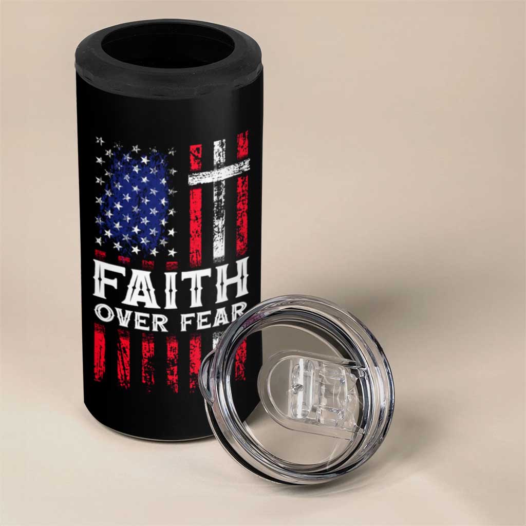 Christian Gifts For Men 4 in 1 Can Cooler Tumbler Faith Over Fear Be Strong And Courageous - Wonder Print Shop