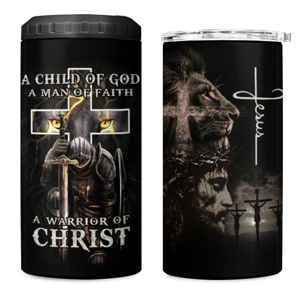 Christian Gifts For Men 4 in 1 Can Cooler Tumbler A Child of God Man of Faith Warrior of Chirst - Wonder Print Shop