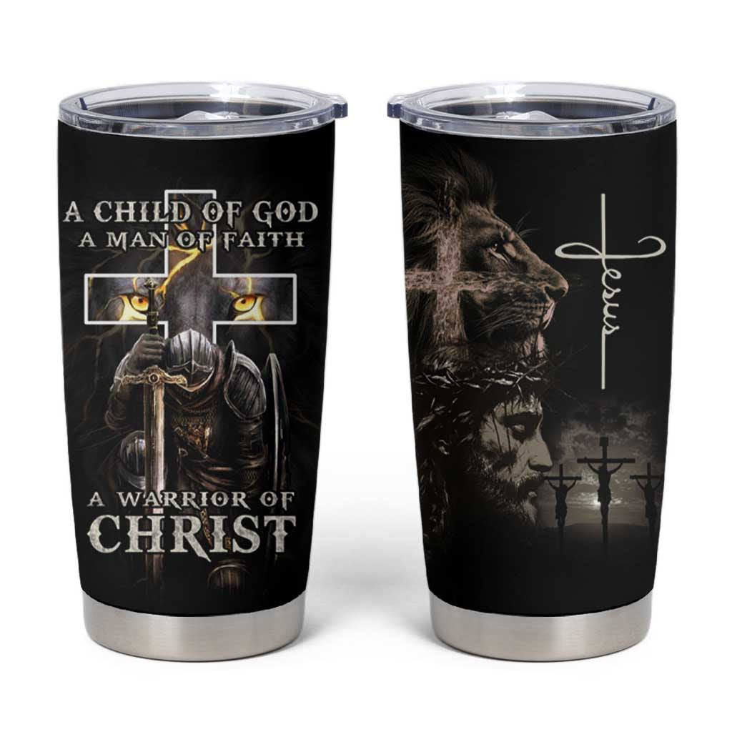 Christian Gifts For Men Tumbler Cup A Child of God Man of Faith Warrior of Chirst - Wonder Print Shop