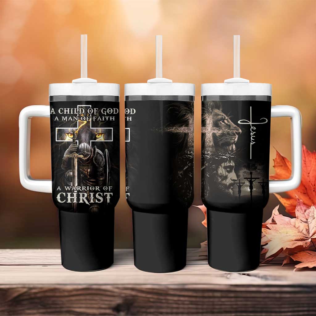 Christian Gifts For Men Tumbler With Handle A Child of God Man of Faith Warrior of Chirst - Wonder Print Shop