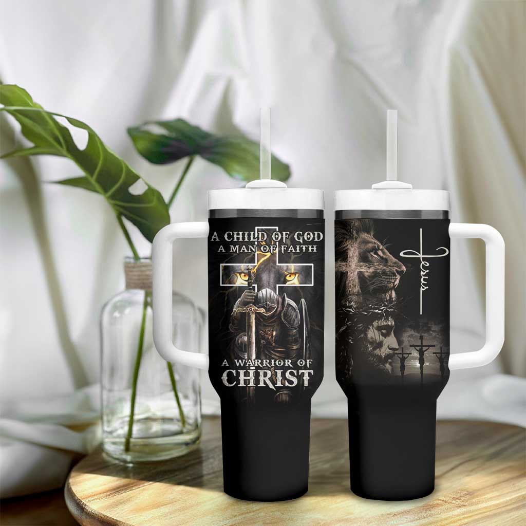 Christian Gifts For Men Tumbler With Handle A Child of God Man of Faith Warrior of Chirst - Wonder Print Shop