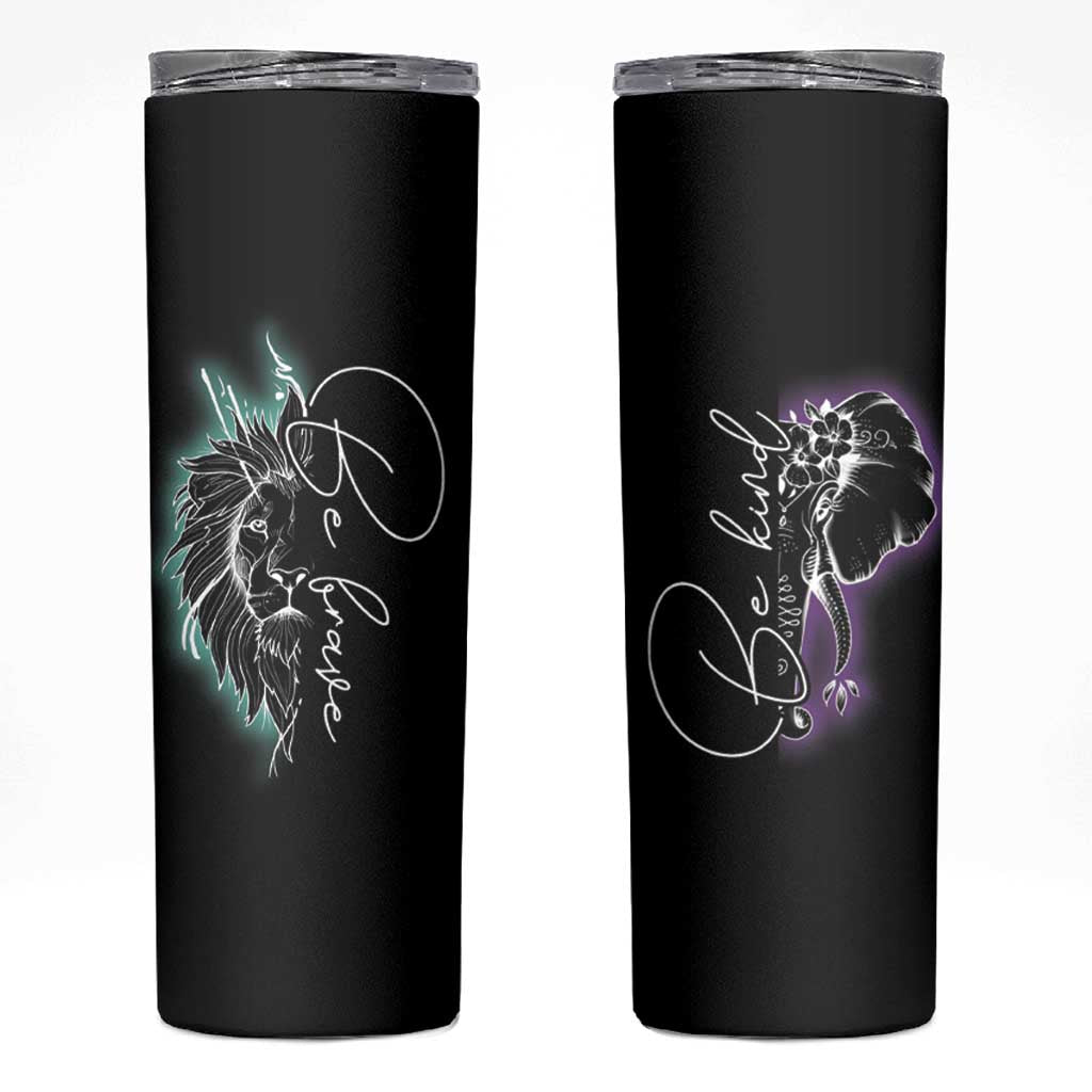 Suicide Prevention Awareness Skinny Tumbler Teal Purple Lion Elephant Be Brave Be Kind - Wonder Print Shop