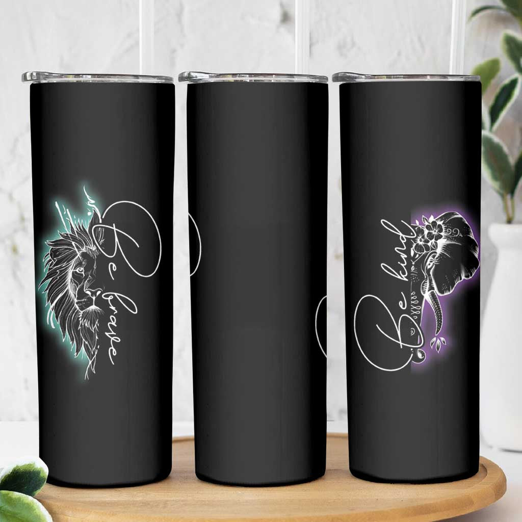 Suicide Prevention Awareness Skinny Tumbler Teal Purple Lion Elephant Be Brave Be Kind - Wonder Print Shop