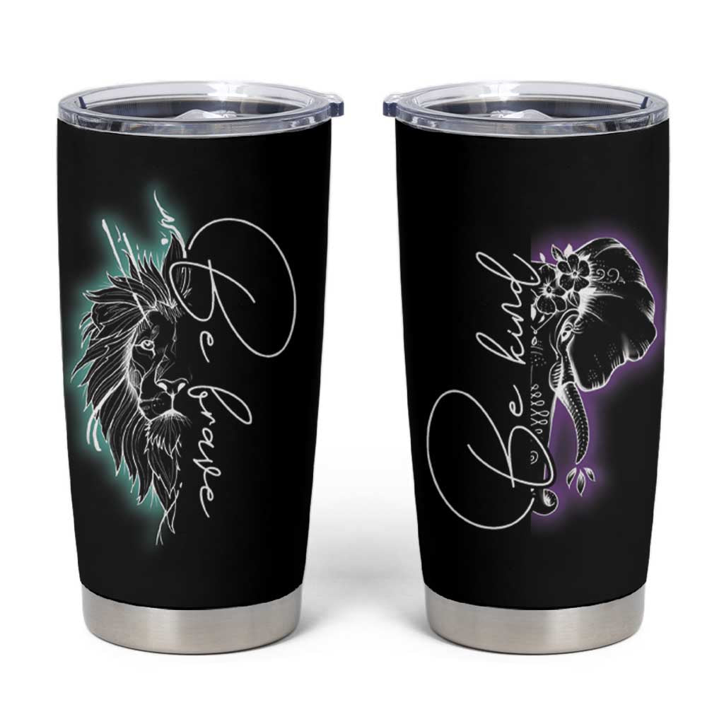 Suicide Prevention Awareness Tumbler Cup Teal Purple Lion Elephant Be Brave Be Kind - Wonder Print Shop