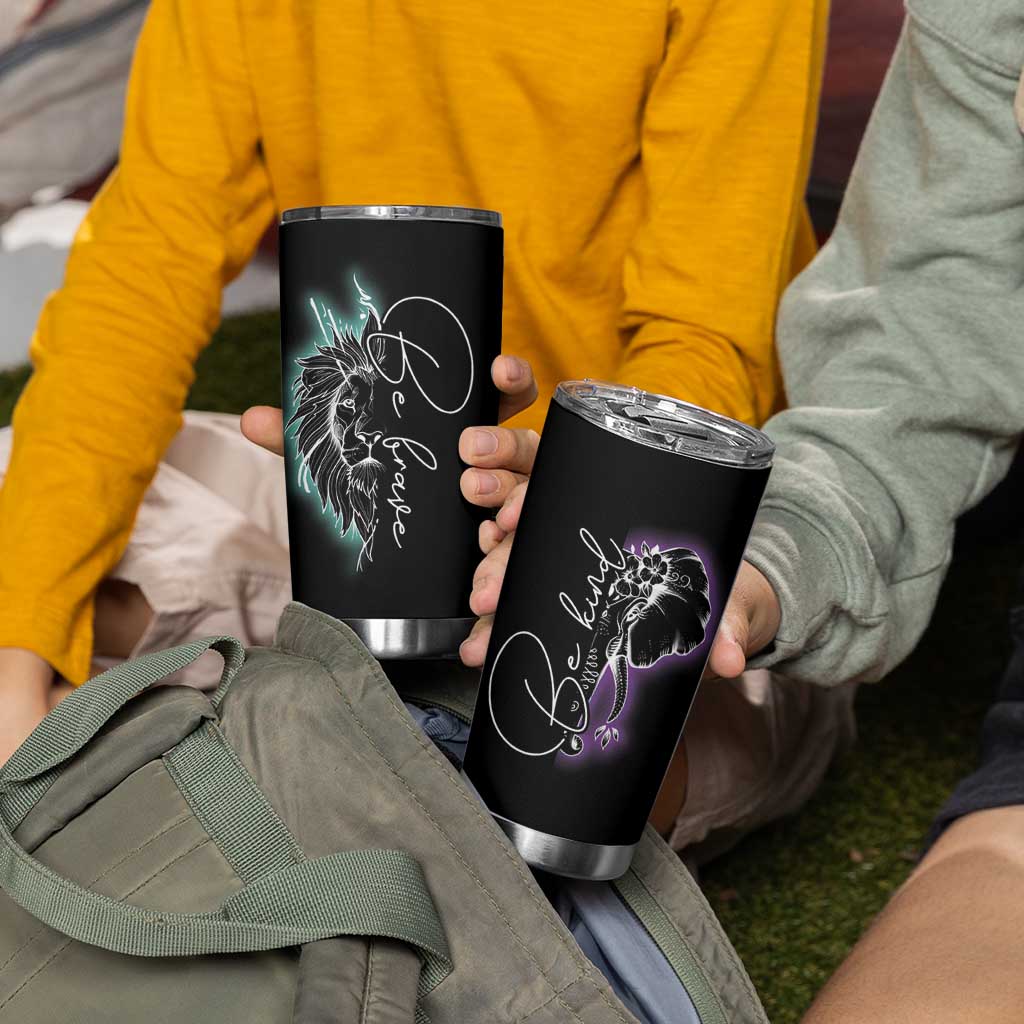 Suicide Prevention Awareness Tumbler Cup Teal Purple Lion Elephant Be Brave Be Kind - Wonder Print Shop