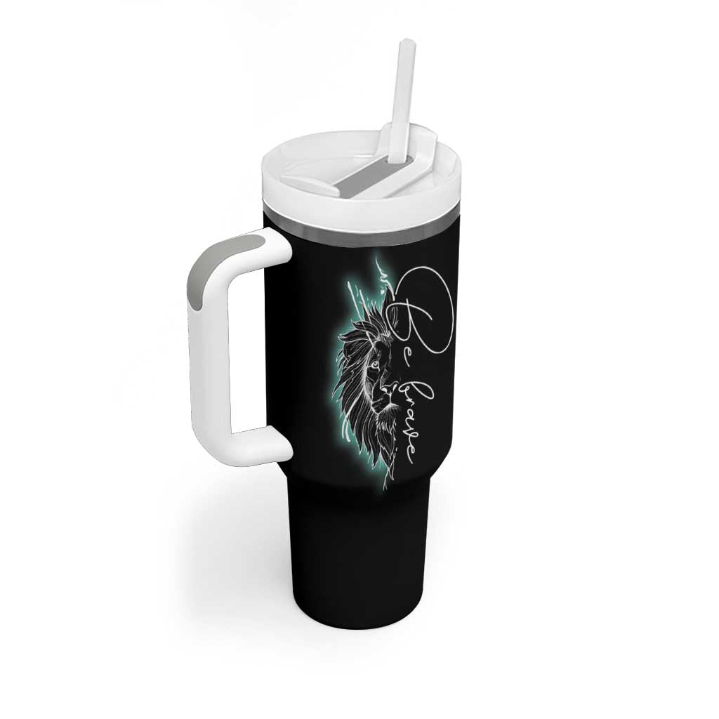 Suicide Prevention Awareness Tumbler With Handle Teal Purple Lion Elephant Be Brave Be Kind - Wonder Print Shop