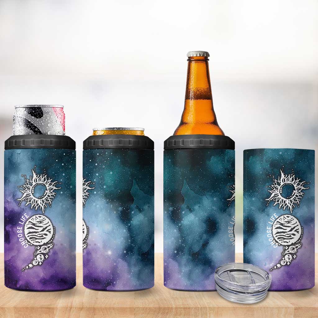 Suicide Prevention Awareness 4 in 1 Can Cooler Tumbler Choose Life Planets Semicolon Teal Purple Galaxy Outer Space - Wonder Print Shop