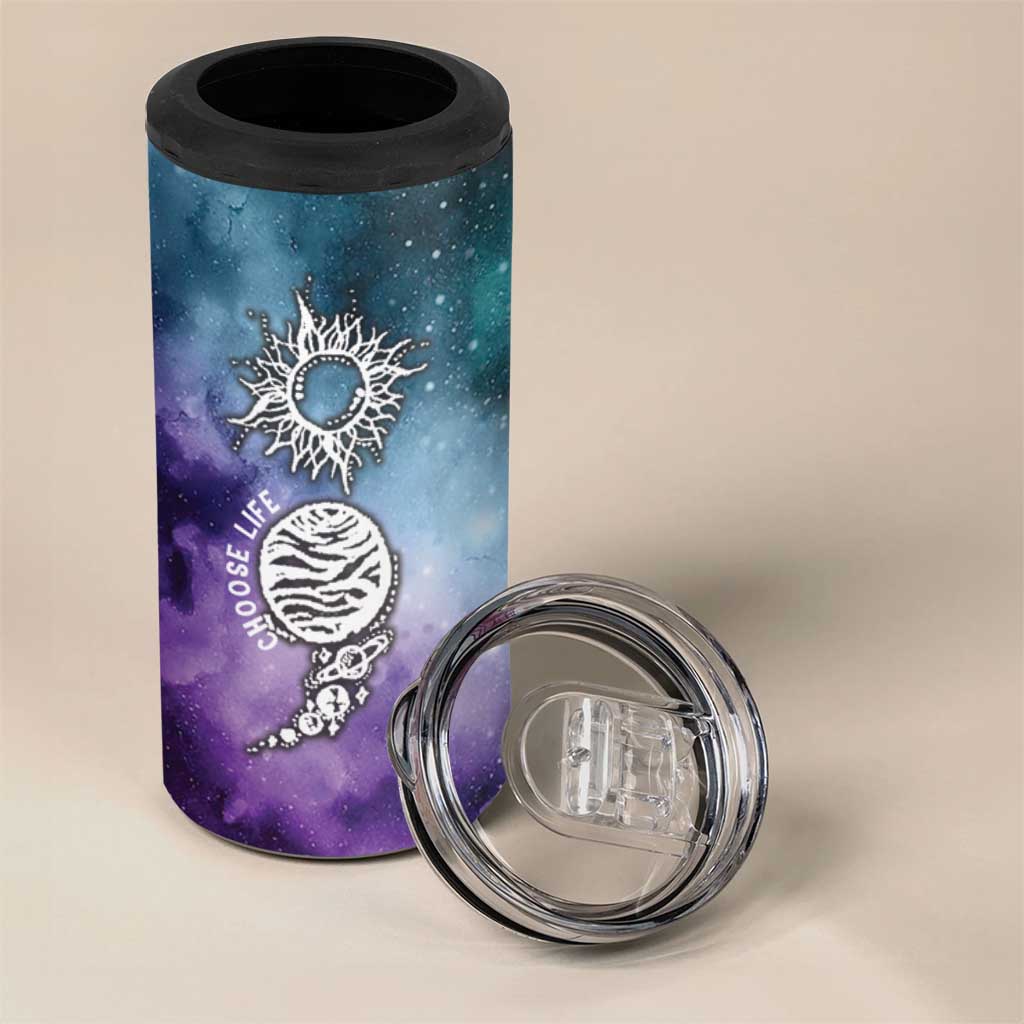 Suicide Prevention Awareness 4 in 1 Can Cooler Tumbler Choose Life Planets Semicolon Teal Purple Galaxy Outer Space - Wonder Print Shop