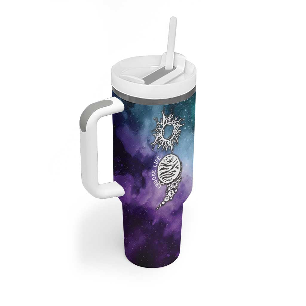 Suicide Prevention Awareness Tumbler With Handle Choose Life Planets Semicolon Teal Purple Galaxy Outer Space - Wonder Print Shop