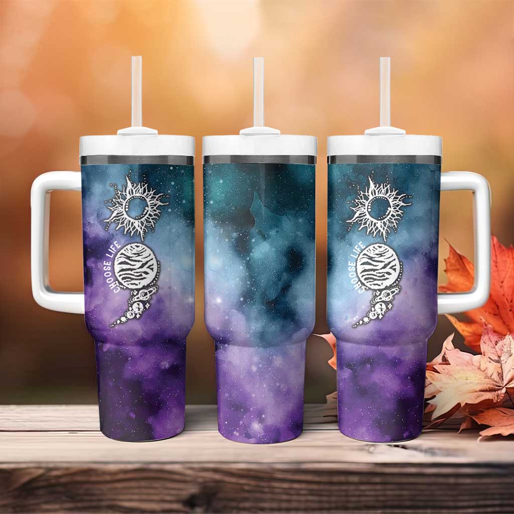 Suicide Prevention Awareness Tumbler With Handle Choose Life Planets Semicolon Teal Purple Galaxy Outer Space - Wonder Print Shop