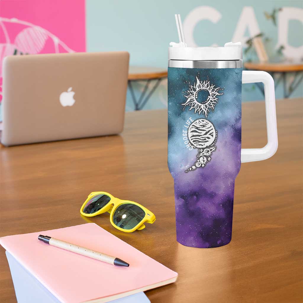 Suicide Prevention Awareness Tumbler With Handle Choose Life Planets Semicolon Teal Purple Galaxy Outer Space - Wonder Print Shop