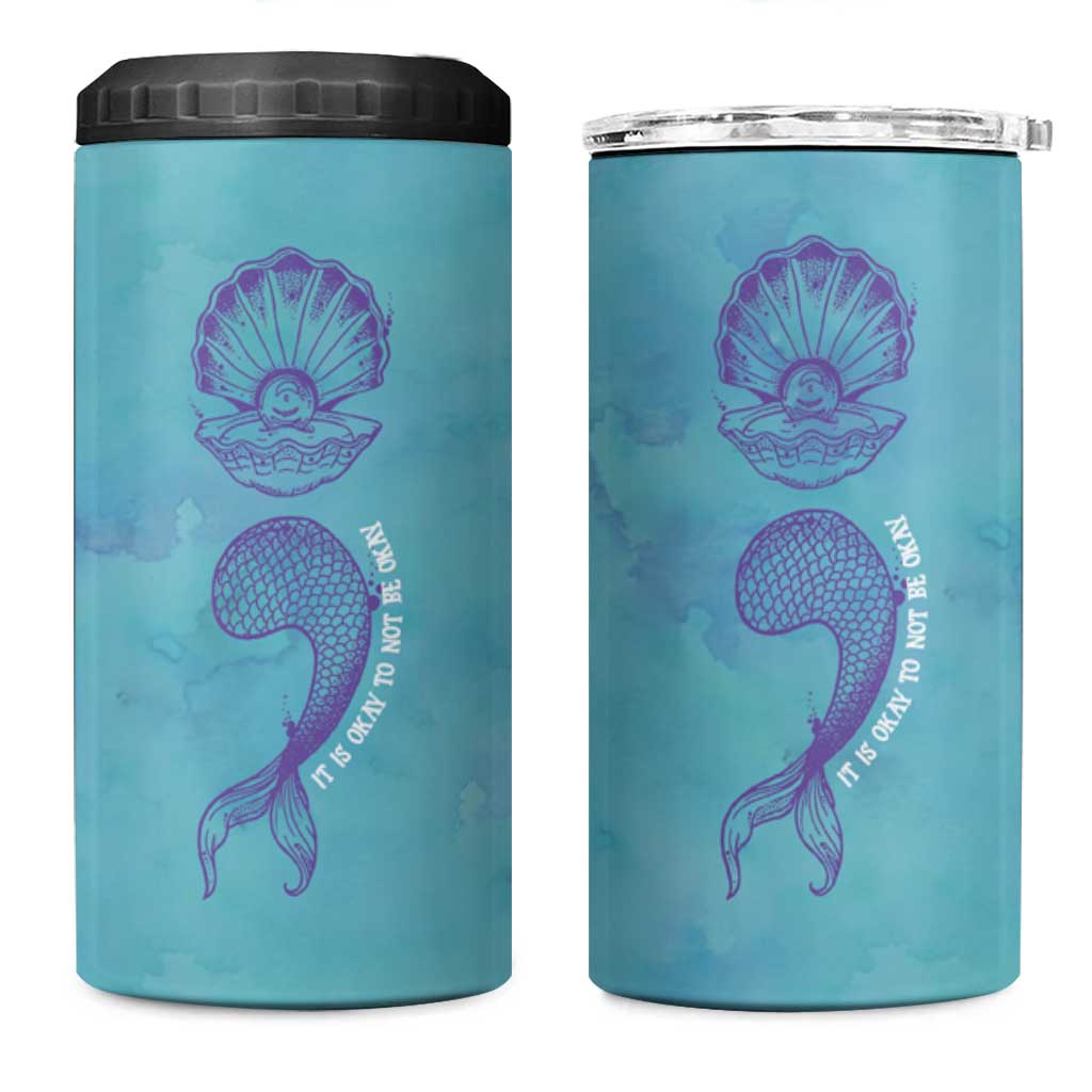 Suicide Prevention Awareness 4 in 1 Can Cooler Tumbler It's Ok To Not Be Ok Mermaid Semicolon Teal Purple Ocean - Wonder Print Shop