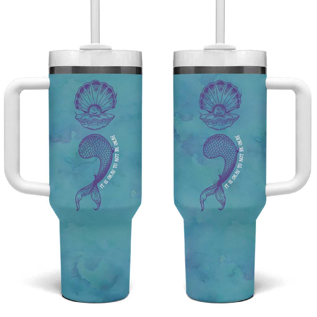 Suicide Prevention Awareness Tumbler With Handle It's Ok To Not Be Ok Mermaid Semicolon Teal Purple Ocean - Wonder Print Shop