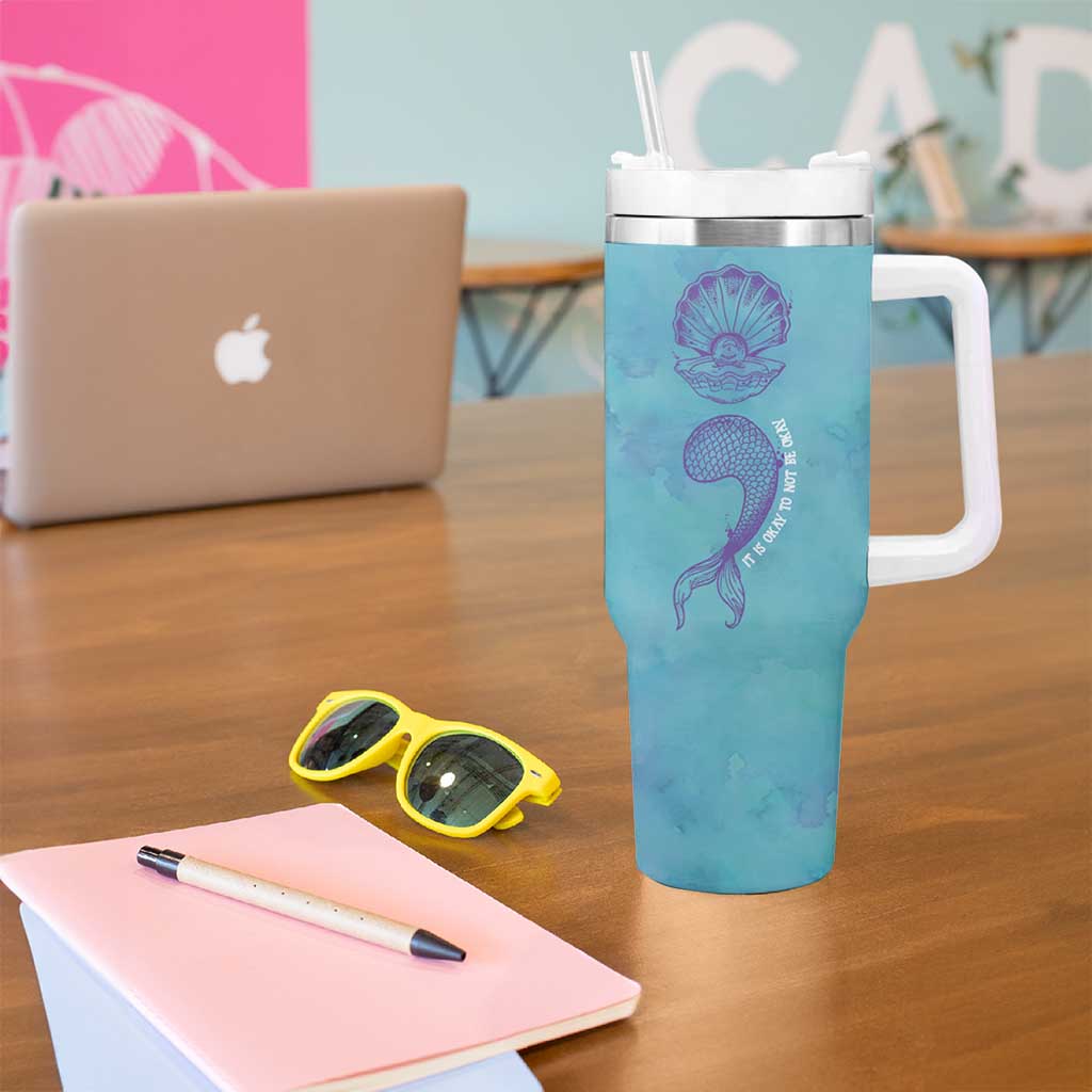 Suicide Prevention Awareness Tumbler With Handle It's Ok To Not Be Ok Mermaid Semicolon Teal Purple Ocean - Wonder Print Shop