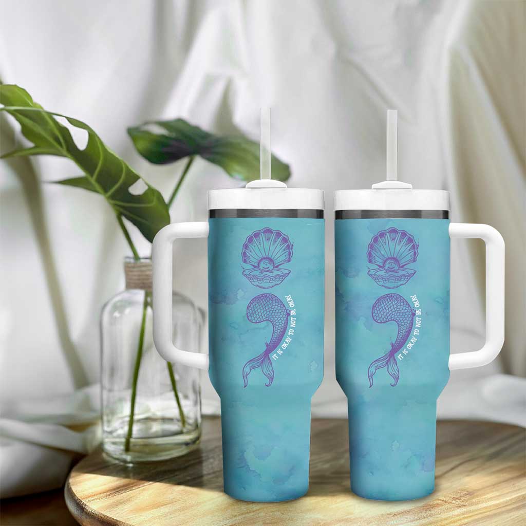 Suicide Prevention Awareness Tumbler With Handle It's Ok To Not Be Ok Mermaid Semicolon Teal Purple Ocean - Wonder Print Shop