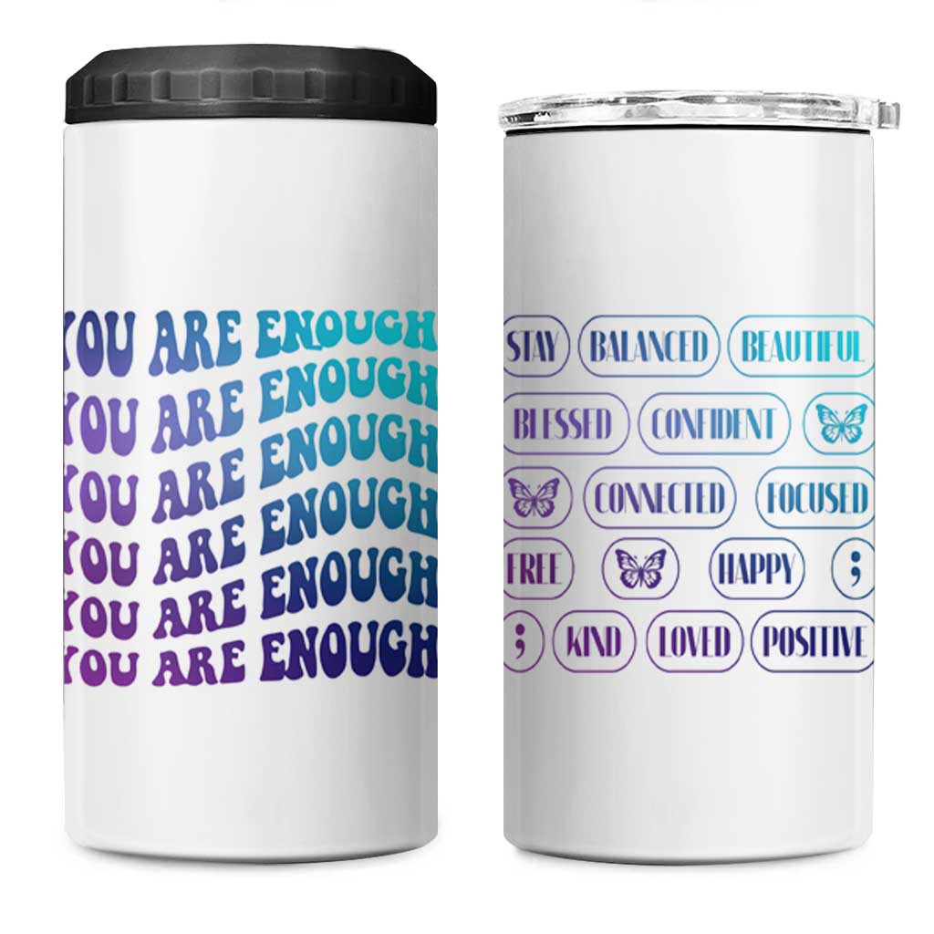 Suicide Prevention Awareness 4 in 1 Can Cooler Tumbler Teal Purple You Are Enough - Wonder Print Shop