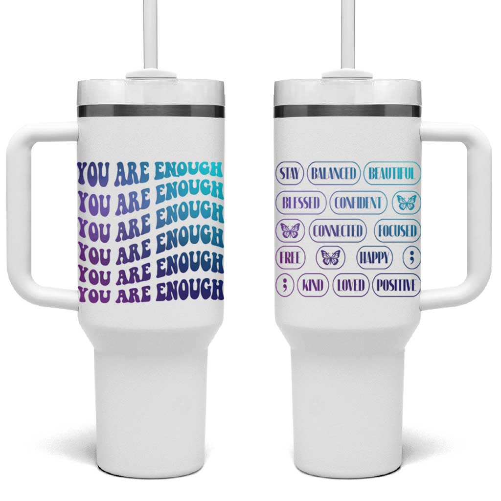 Suicide Prevention Awareness Tumbler With Handle Teal Purple You Are Enough - Wonder Print Shop