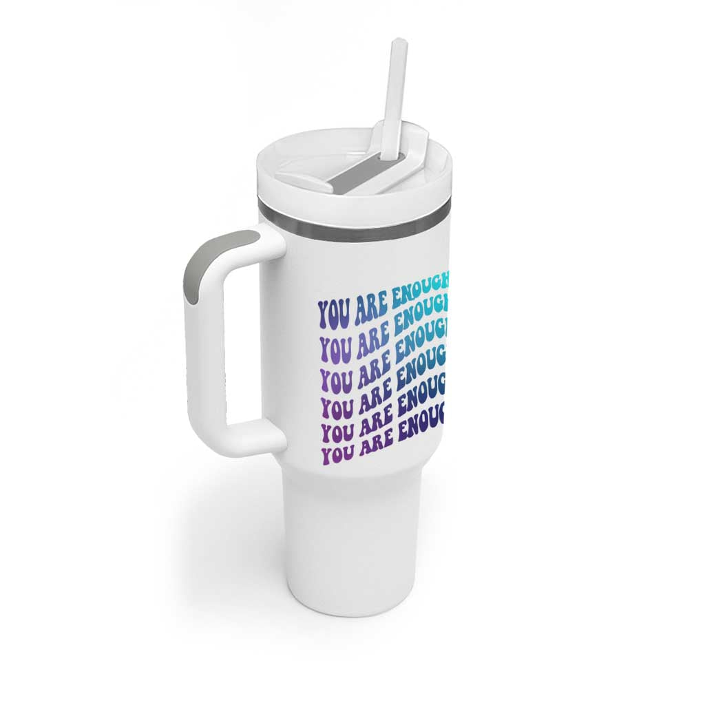 Suicide Prevention Awareness Tumbler With Handle Teal Purple You Are Enough - Wonder Print Shop