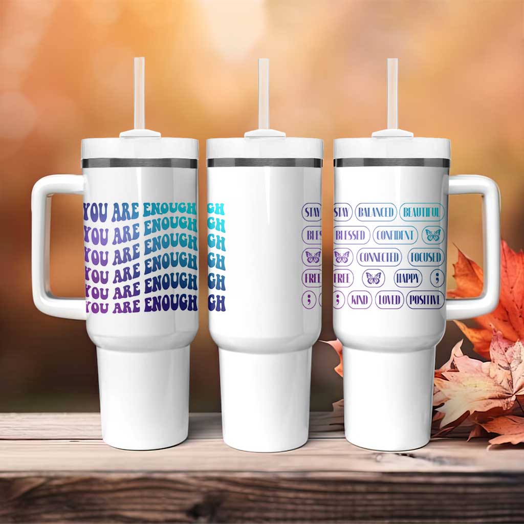 Suicide Prevention Awareness Tumbler With Handle Teal Purple You Are Enough - Wonder Print Shop