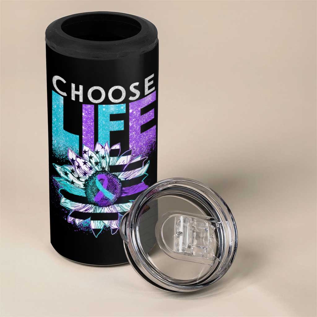 Suicide Prevention 4 in 1 Can Cooler Tumbler Choose Life Sunflower American Flag - Wonder Print Shop