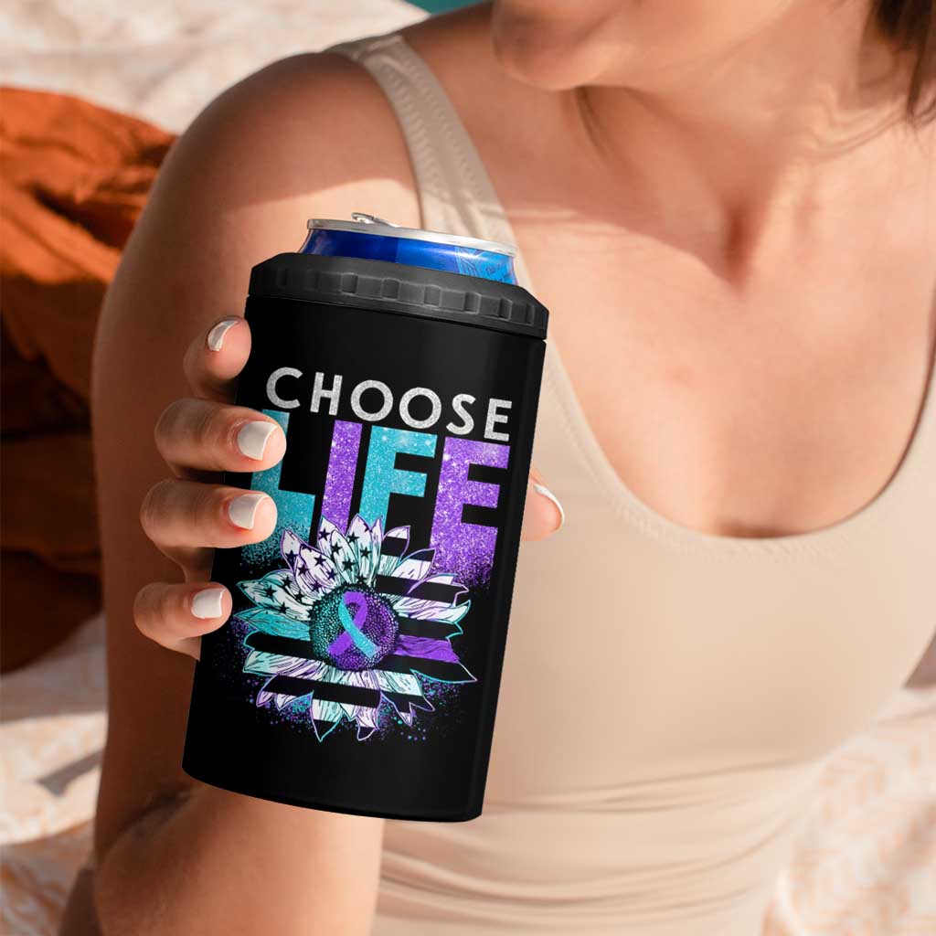 Suicide Prevention 4 in 1 Can Cooler Tumbler Choose Life Sunflower American Flag - Wonder Print Shop