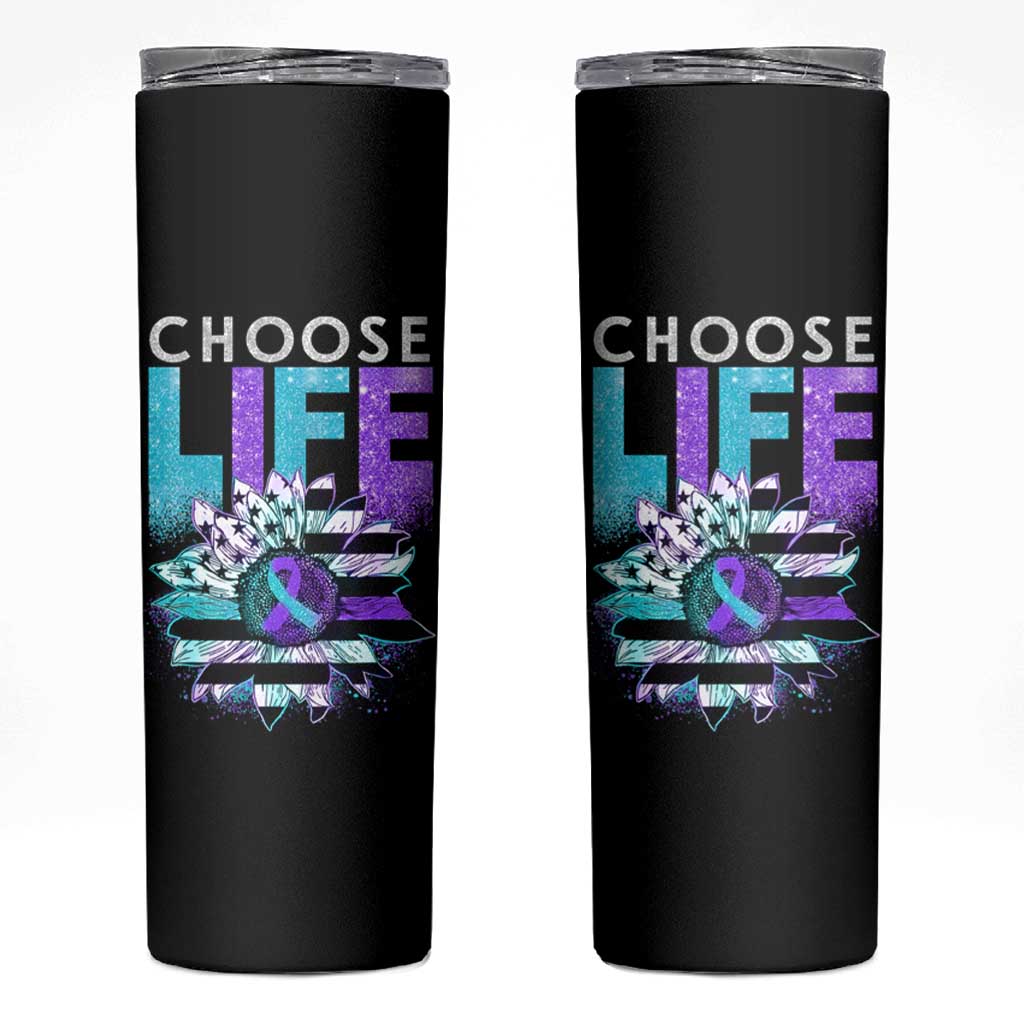 Suicide Prevention Skinny Tumbler Choose Life Sunflower American Flag - Wonder Print Shop