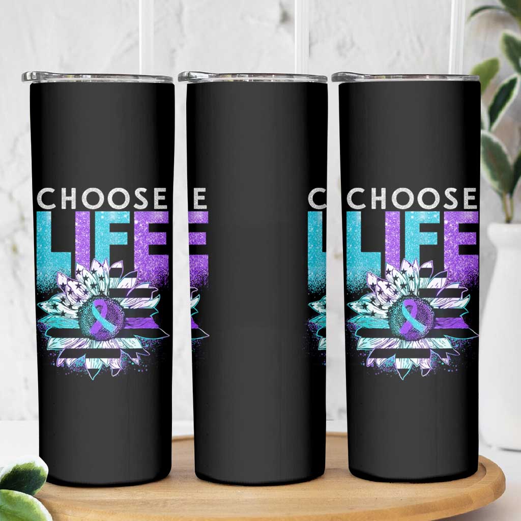 Suicide Prevention Skinny Tumbler Choose Life Sunflower American Flag - Wonder Print Shop