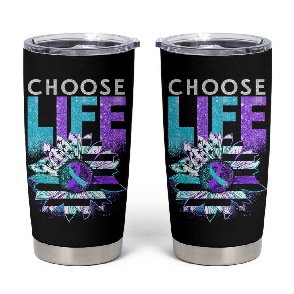 Suicide Prevention Tumbler Cup Choose Life Sunflower American Flag - Wonder Print Shop