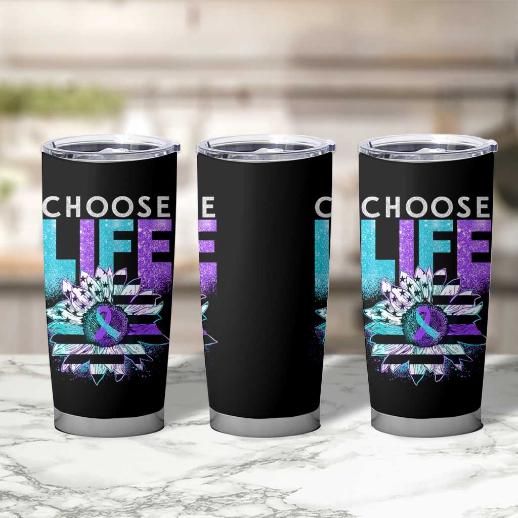 Suicide Prevention Tumbler Cup Choose Life Sunflower American Flag - Wonder Print Shop